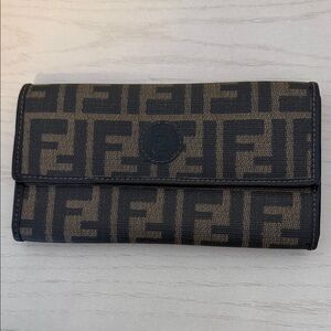 Fendi Black and Tan Logo Clutch